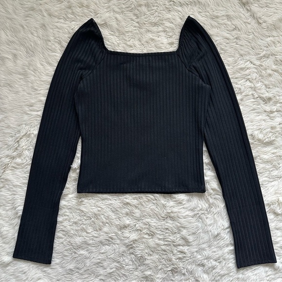Madewell Top Ribbed Square-Neck Long-Sleeve Tee True Black M NWT New - Picture 5 of 12